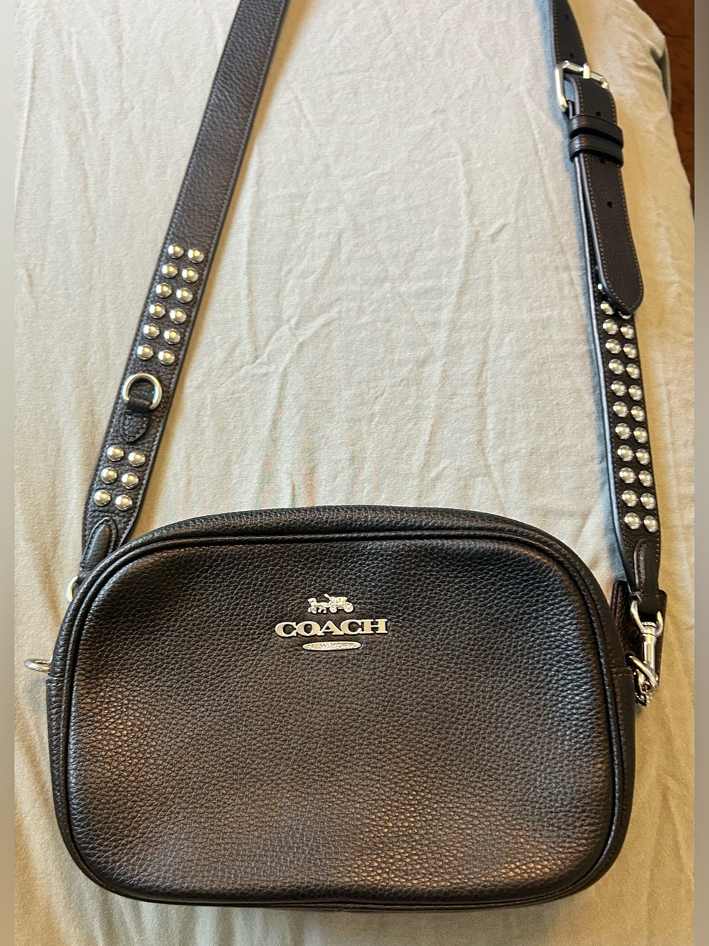 Coach Black Pebbled Leather Crossbody with Studded Strap
